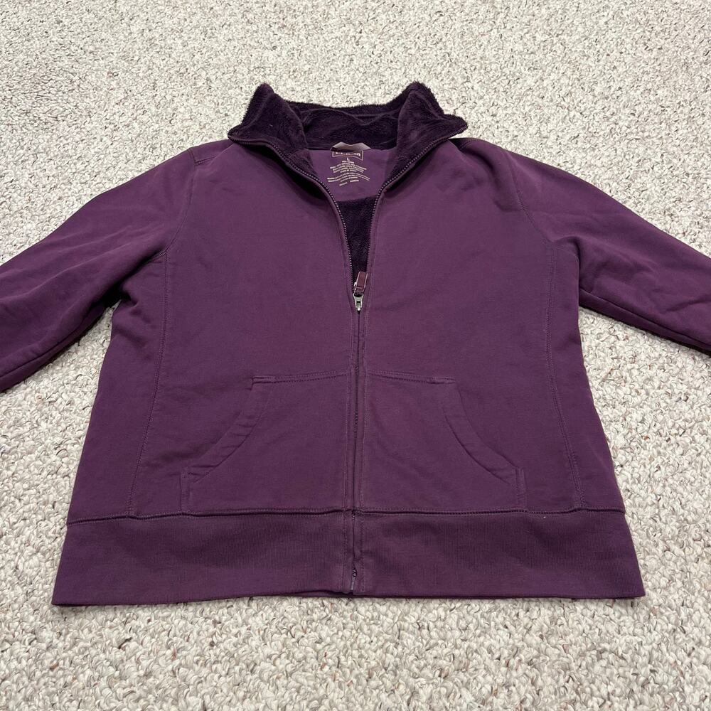 LL Bean Women's Full Zip Fleece Lined Jacket Sz L Purple Outdoor Cotton Cozy